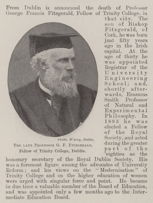 The Late Professor G F Fitzgerald, Fellow of Trinity College, Dublin by English Photographer