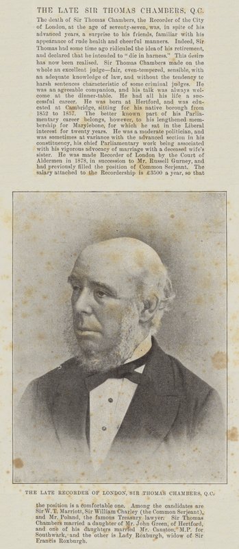 The Late Recorder of London, Sir Thomas Chambers, QC by English Photographer