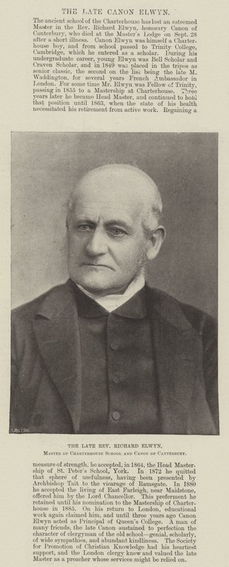 The Late Reverend Richard Elwyn, Master of Charterhouse School and Canon of Canterbury by English Photographer