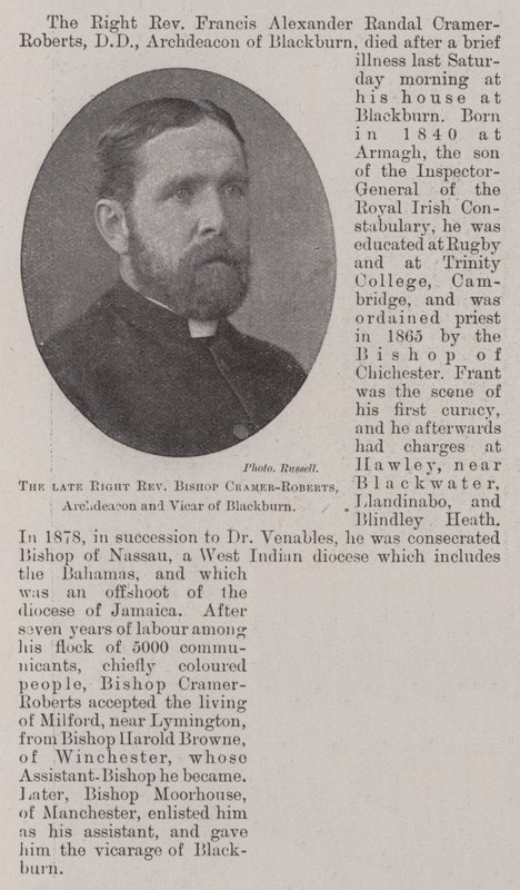 The late Right Reverend Bishop Cramer-Roberts, Archdeacon and Vicar of Blackburn by English Photographer