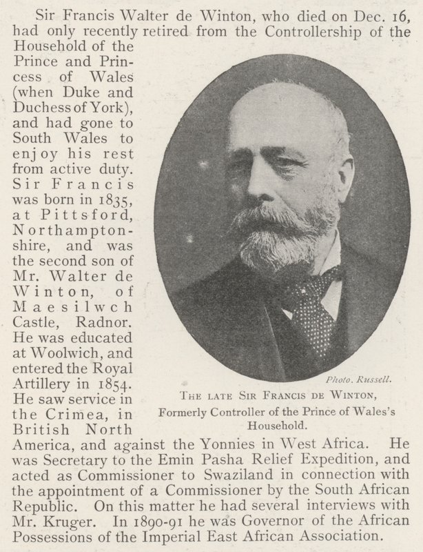 The Late Sir Francis de Winton, Formerly Controller of the Prince of Wales