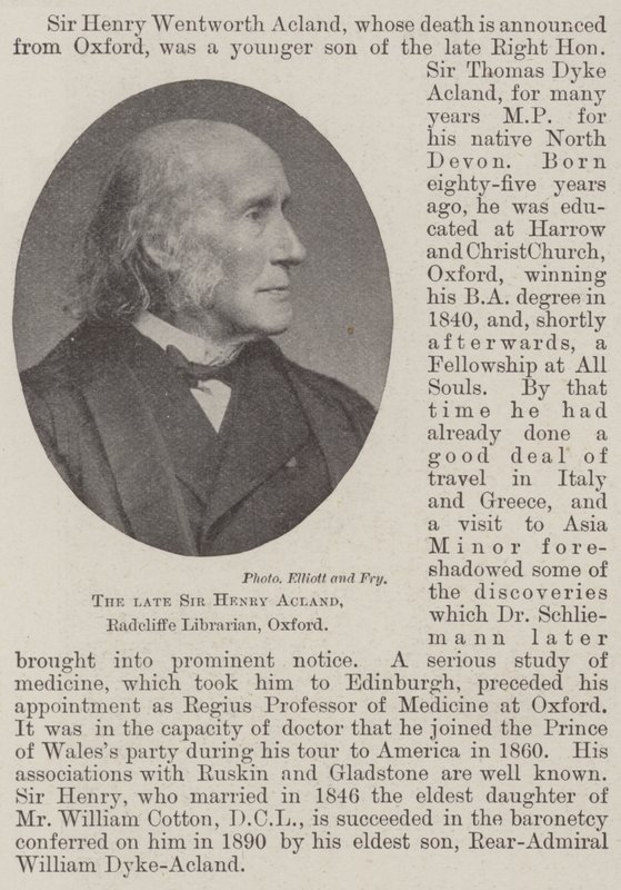 The late Sir Henry Acland, Radcliffe Librarian, Oxford by English Photographer