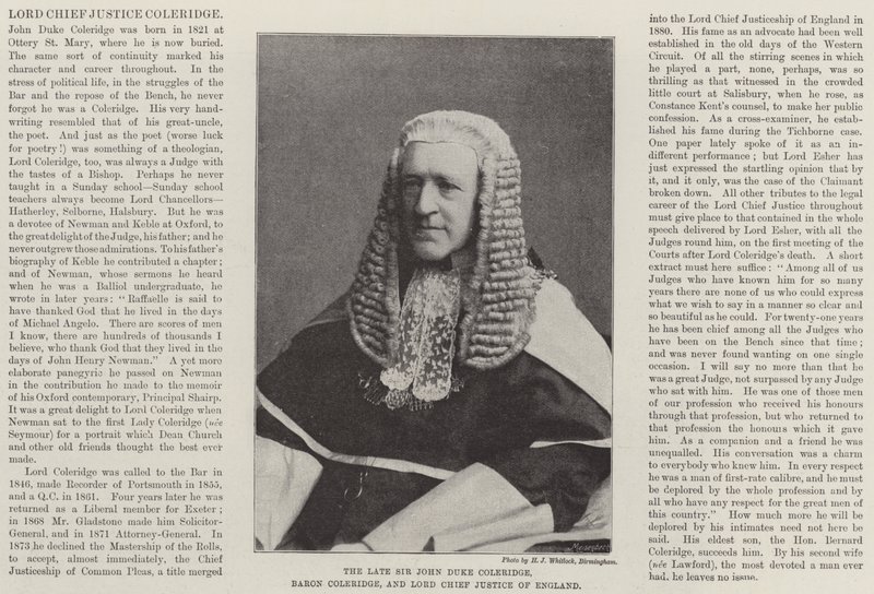 Sir John Duke Coleridge, Baron Coleridge, and Lord Chief Justice of England by English Photographer