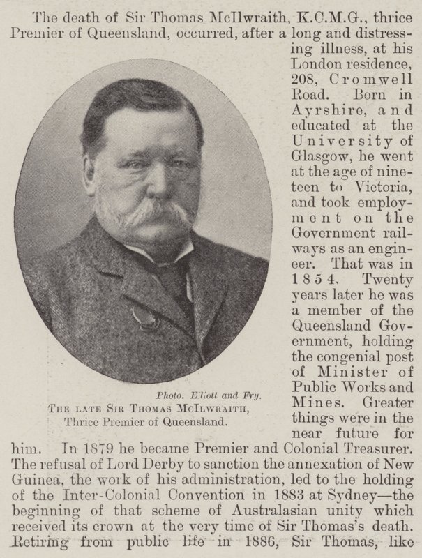 The late Sir Thomas McIlwraith, Thrice Premier of Queensland by English Photographer
