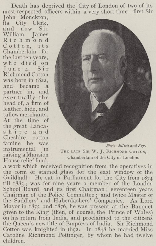 The late Sir W J Richmond Cotton, Chamberlain of the City of London by English Photographer