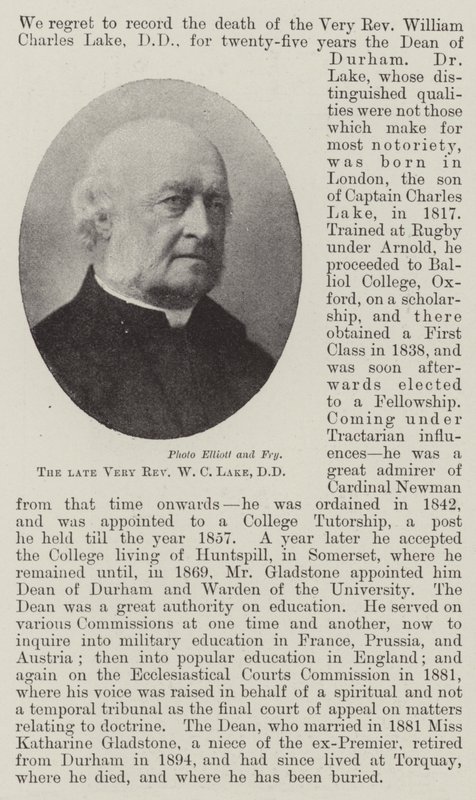 The Late Very Reverend W C Lake, DD by English Photographer