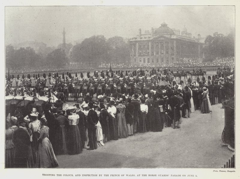 Trooping the Colour, and Inspection by the Prince of Wales, at the Horse Guards Parade on 3 June by English Photographer