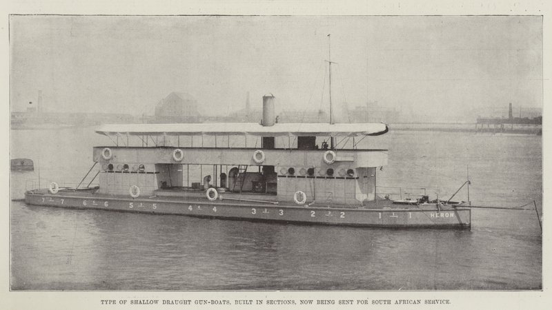 Type of Shallow Draught Gun-Boats, built in Sections, now being sent for South African Service by English Photographer