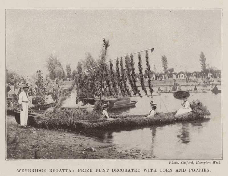 Weybridge Regatta, Prize Punt decorated with Corn and Poppies by English Photographer
