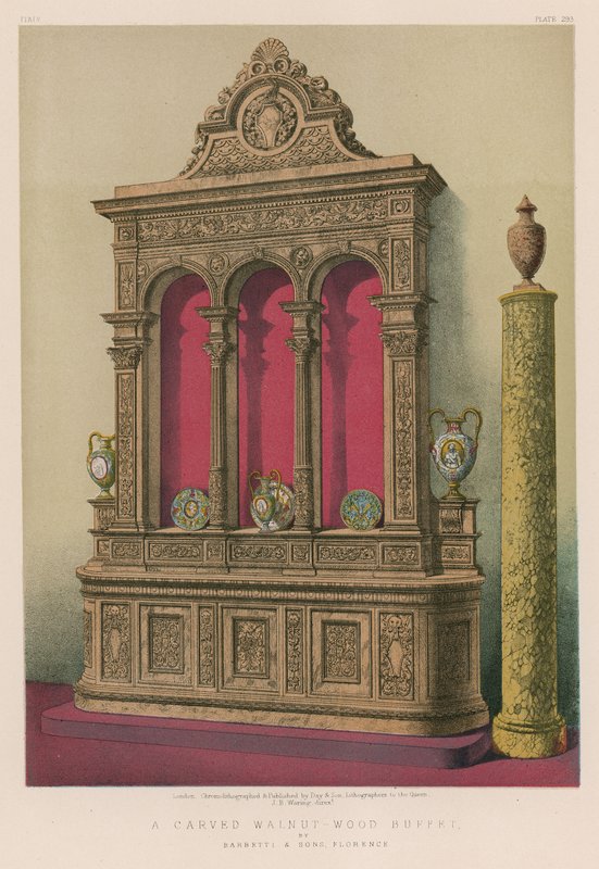 A Carved Walnut-Wood Buffet by Barbetti and Sons, Florence by English School
