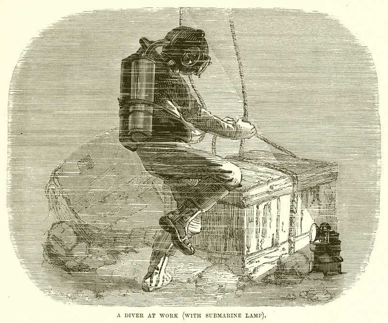 A Diver at Work (with Submarine Lamp) by English School