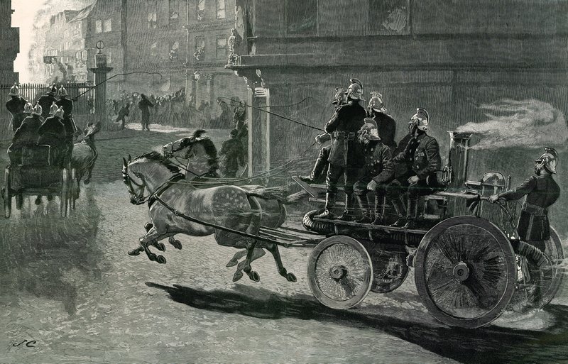 A Fire Engine on its way to a conflagration by English School