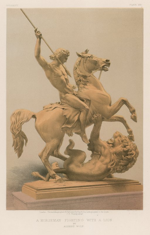 A Horseman Fighting with a Lion by English School