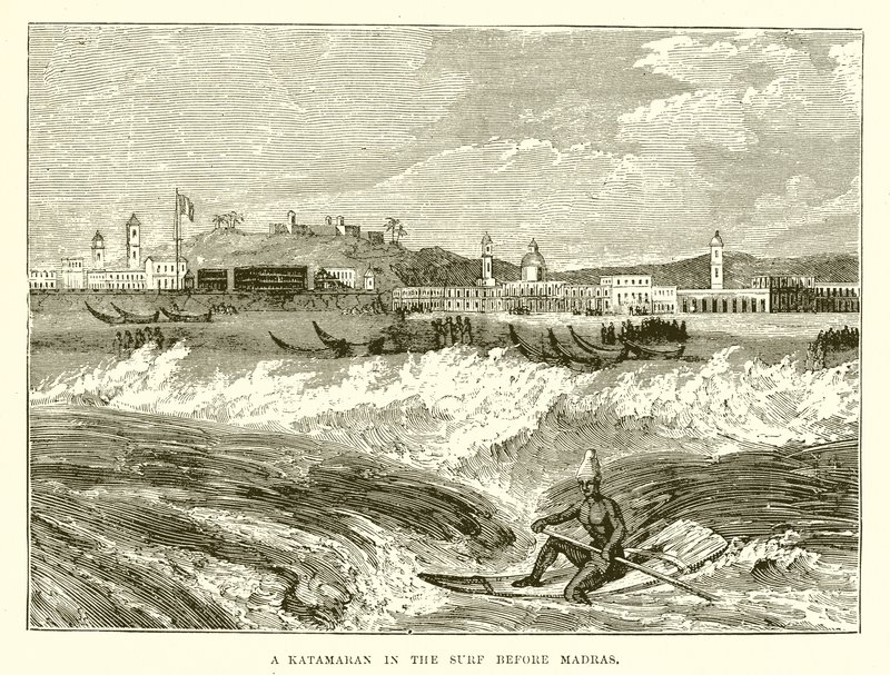 A Catamaran in the Surf before Madras by English School