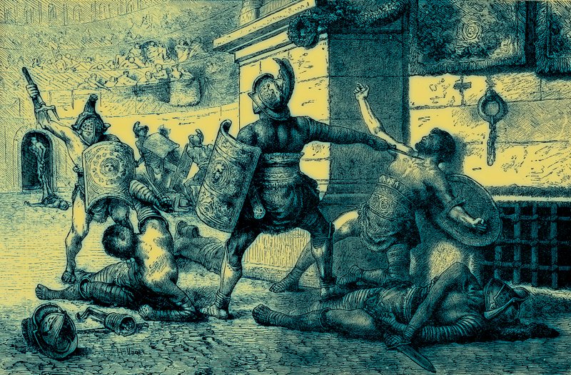 A Roman Holiday, Combat of Gladiators (illustration from The Illustrated History of the World, published c.1880) by English School