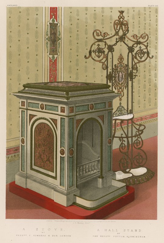 A Stove; A Hall Stand by English School