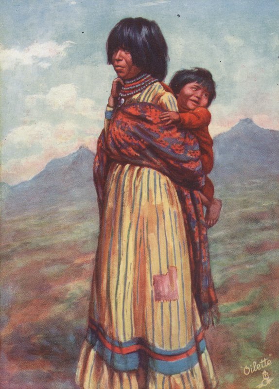 A Walapai Indian squaw and papoose by English School