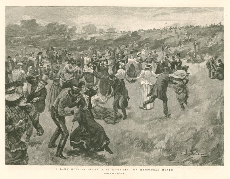 A Bank Holiday Scene: Kiss-in-the-Ring on Hampstead Heath by English School