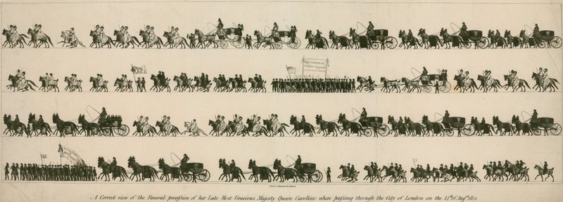 A correct view of the funeral procession of her late Most Gracious Majesty Queen Caroline when passing through the City of London on 14 August 1821 by English School