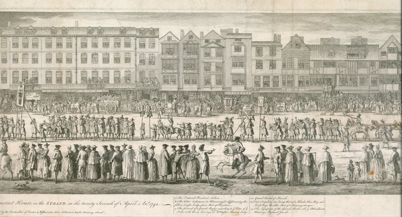 A geometrical view of the grand procession of the Scald Miserable Masons, Somerset House, London by English School