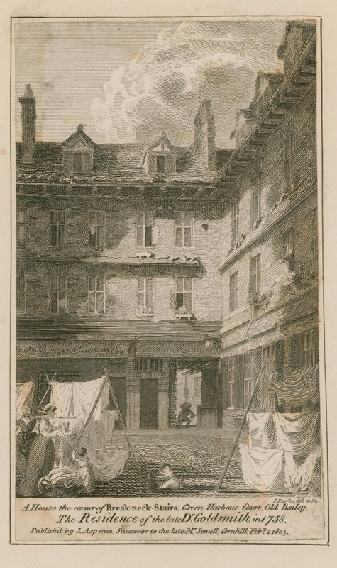 A house on the corner of Breakneck Stairs, Green Harbour Court, Old Bailey, London by English School
