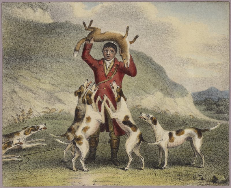 A Huntsman Lifting a Fox Above His Head by English School
