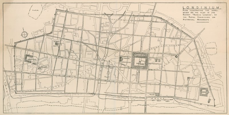 A map of the model of Roman London on exhibition in the Undercroft of All-Hallows-by-the-Tower by English School