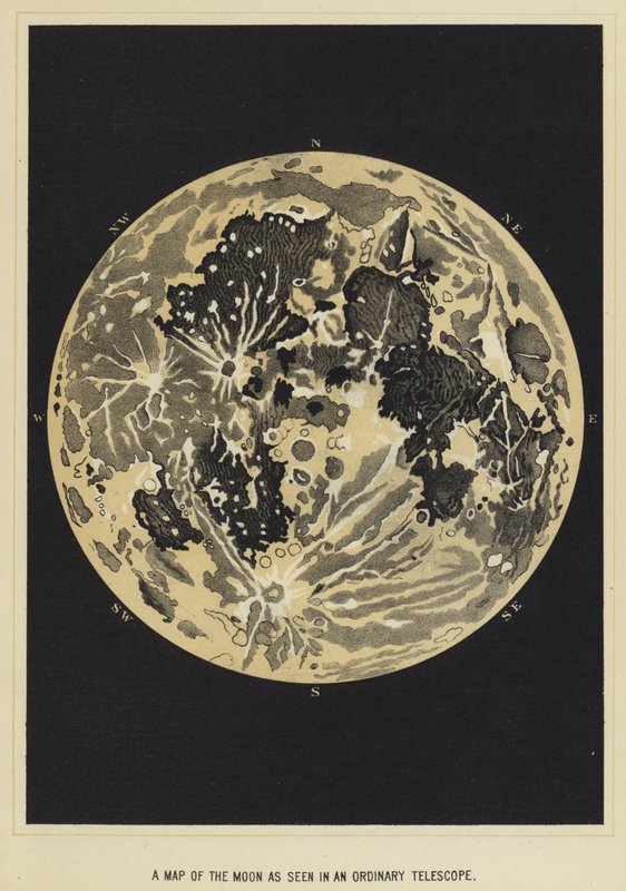 A map of the moon as seen in an ordinary telescope by English School