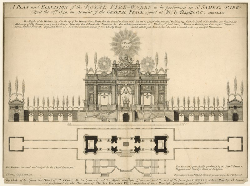 A Plan and Elevation of the Royal Fireworks to Be Performed in St James