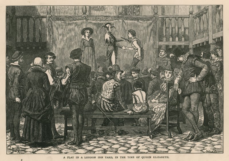 A play in a London inn yard in the time of Queen Elizabeth by English School