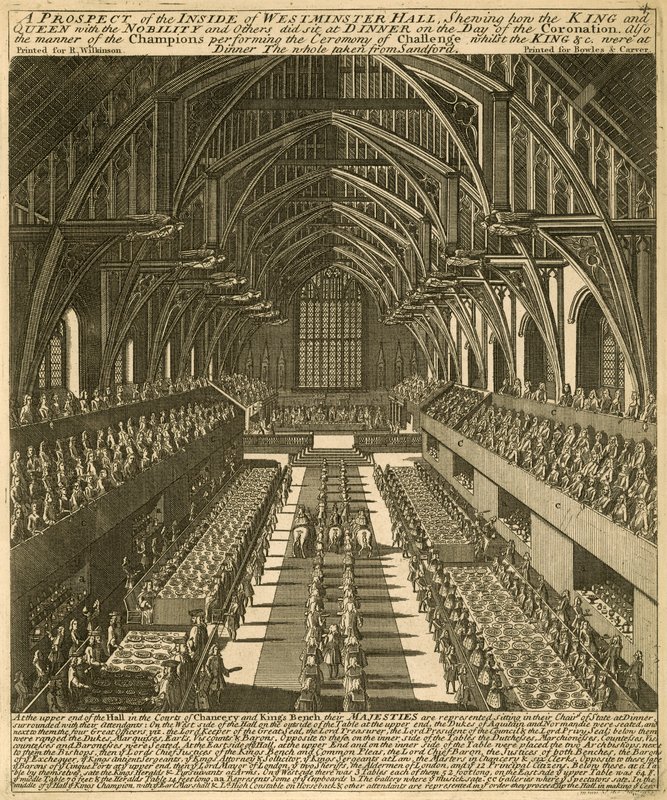 Inside of Westminster Hall Showing the King and Queen at Dinner on the Day of the Coronation by English School