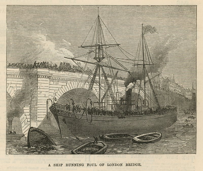 A Ship Running Foul of London Bridge by English School