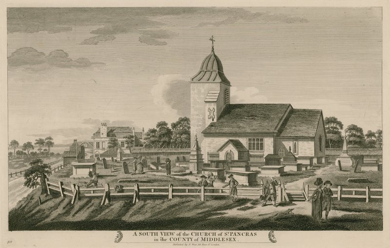 A south view of the Church of St Pancras, London, in the county of Middlesex by English School