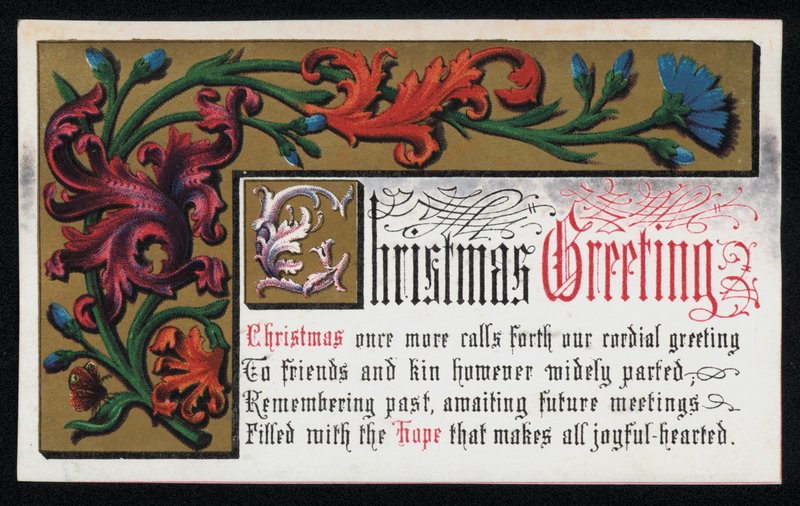 A Verse with Floral Scroll Pattern, Christmas Greetings Card by English School