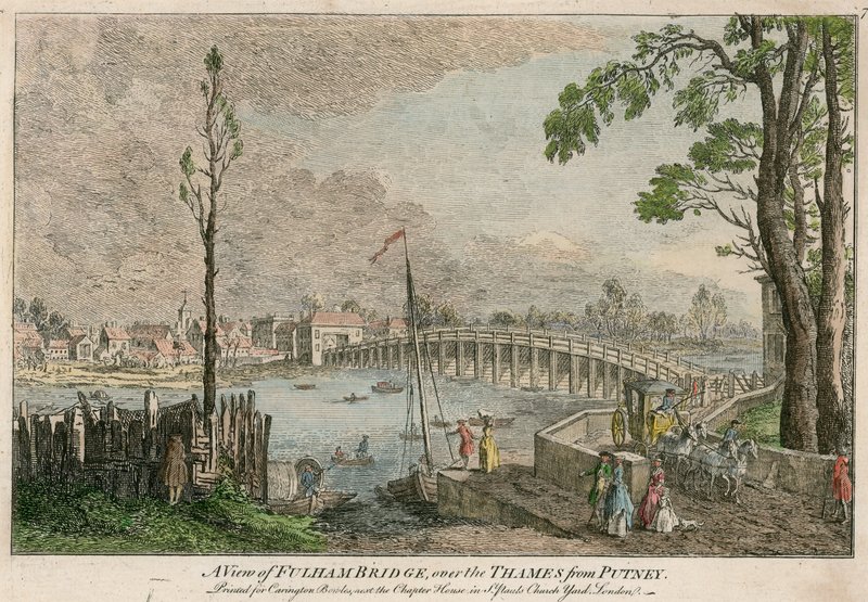 A View of Fulham Bridge, London, Over the River Thames from Putney by English School