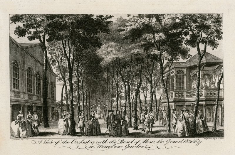 A View of the Orchestra with the Band of Music, the Grand Walk etc. in Marylebone Gardens by English School