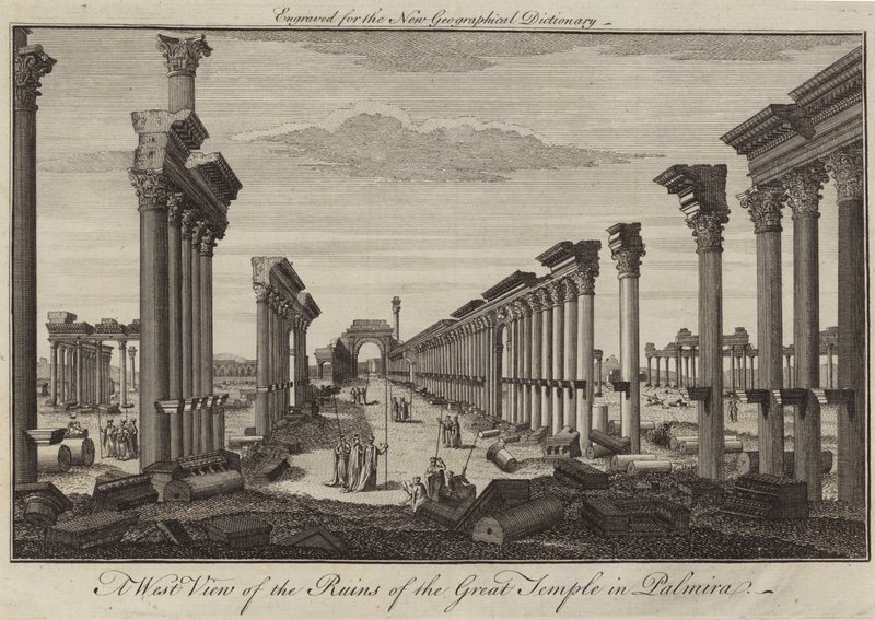 A west view of the ruins of the Great Temple in Palmira by English School
