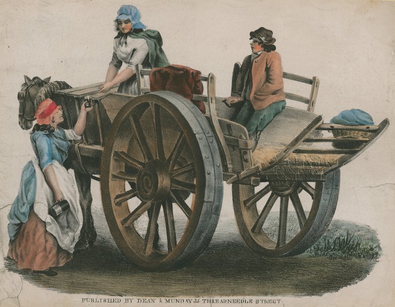 A Woman and a Child on a Horse-Drawn Cart by English School
