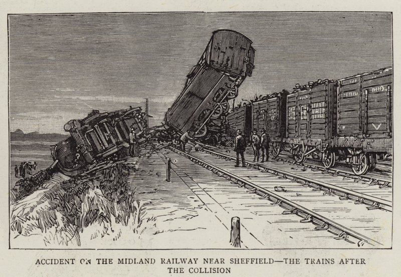 Accident on the Midland Railway near Sheffield, the Trains after the Collision by English School