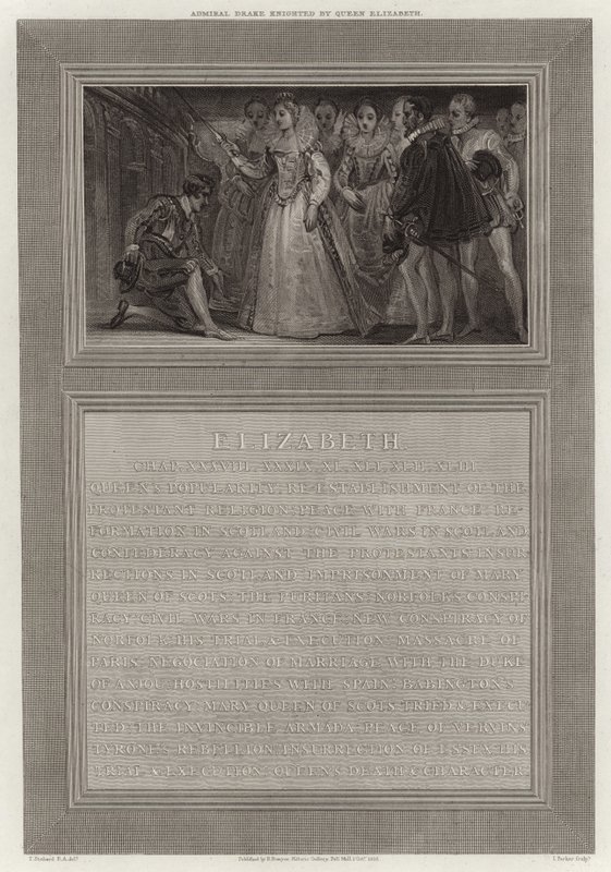 Admiral Drake knighted by Queen Elizabeth by English School