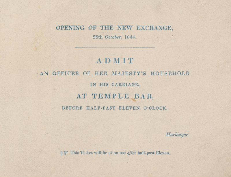 Admission Ticket to the Opening of the New Royal Exchange, London, on 29 October 1844 by English School