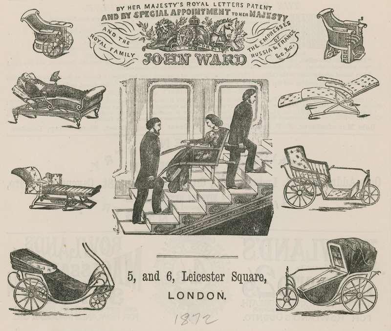 Advert for John Ward, Manufacturer of Invalid Carriages by English School