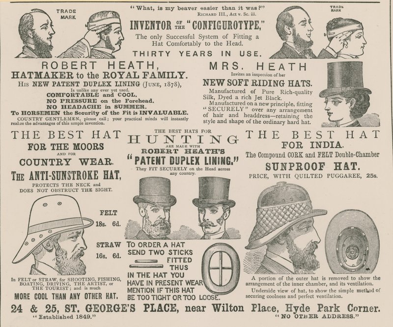 Advert for Robert Heath, hatmaker to the Royal Family by English School