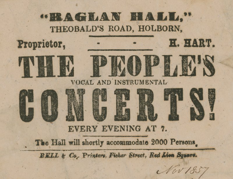 Advert for The Peoples Vocal and Instrumental Concerts, Raglan Hall by English School