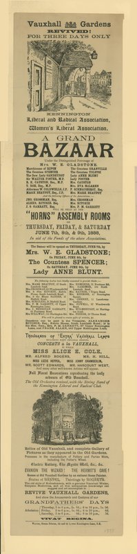 Advert for a Grand Bazaar at Vauxhall Gardens by English School