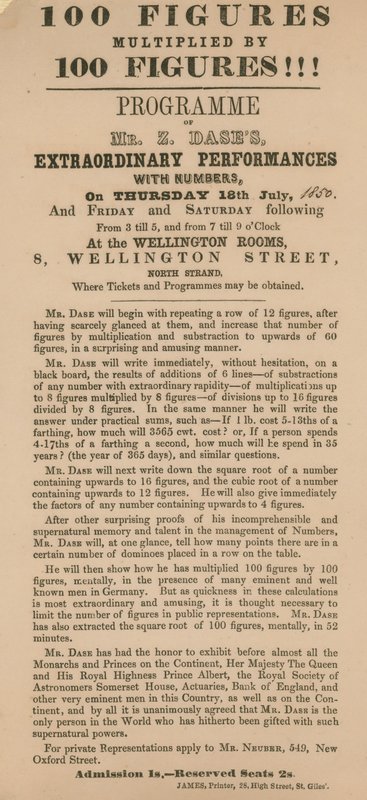 Advert for an Appearance by Mr Zacharias Dase by English School