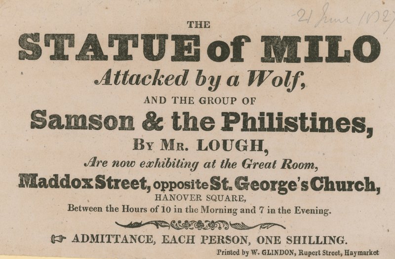 Advert for an Exhibition of the Statue of Milo Attacked by a Wolf by English School