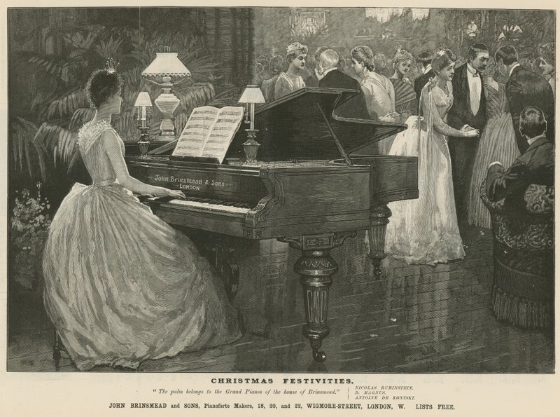 Advert for piano maker John Brinsmead and Sons, Wigmore Street, London by English School