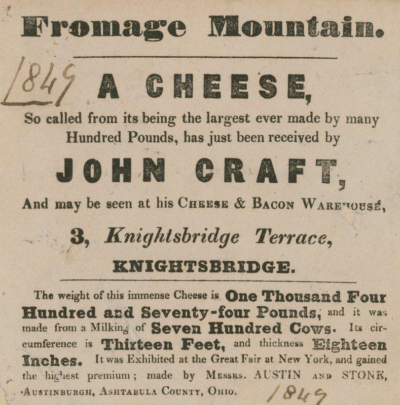 Advert for the Exhibition of a Cheese Known as Fromage Mountain by English School