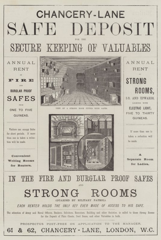Advertisement, Chancery-Lane Safe Deposit by English School